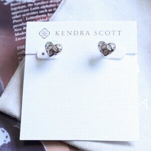 NEW Kendra Scott Holland Heart Stud Earrings Silver White CZ